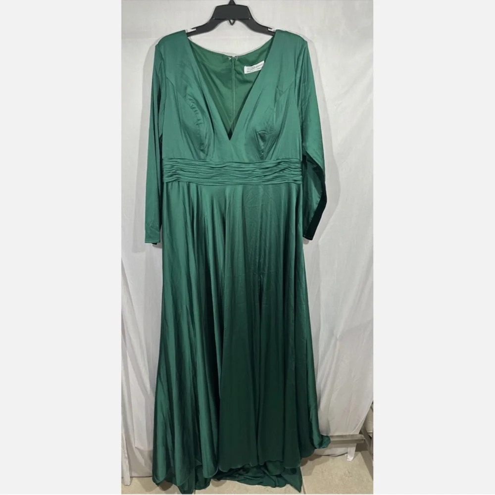 NEW IEENA Mac Duggal [ 16‎ ] Long Sleeve V-Neck A-Line Gown Emerald Green - Picture 7 of 16